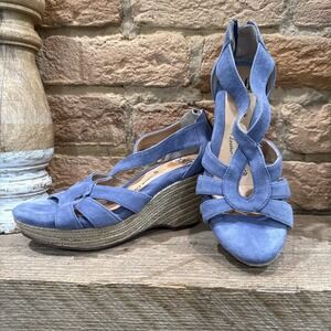 Sofft Euro Soft Merris Jute Wedge Heel Sandals Shoes Blue Suede Size 6 M